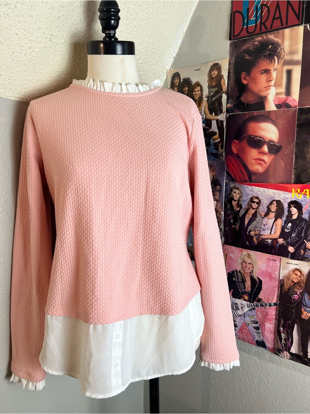 Elle Pink Long-Sleeve Layered-Look Ruffle Blouse